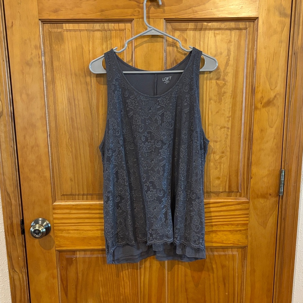 LOFT Charcoal Lace Overlay Tank Top